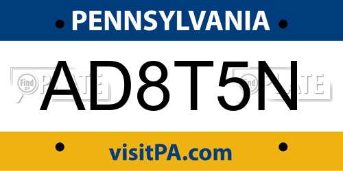 AD8T5N Pennsylvania License Plate