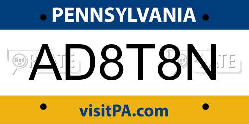AD8T8N Pennsylvania License Plate