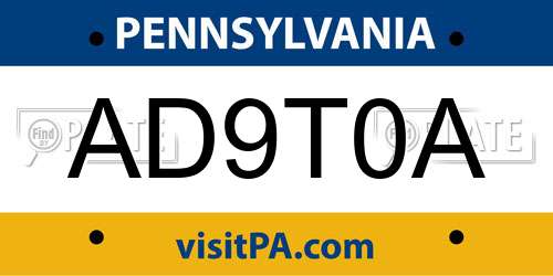 AD9T0A Pennsylvania License Plate