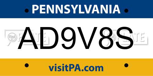 AD9V8S Pennsylvania License Plate