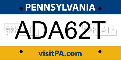 ADA62T Pennsylvania License Plate