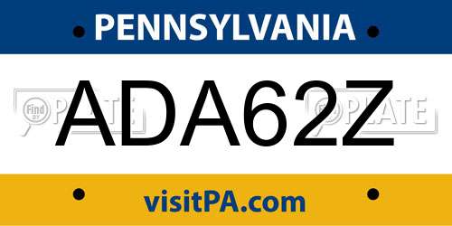 ADA62Z Pennsylvania License Plate