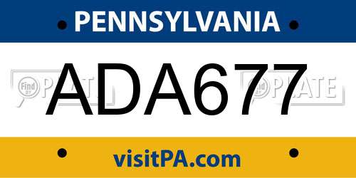 ADA677 Pennsylvania License Plate