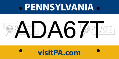 ADA67T Pennsylvania License Plate