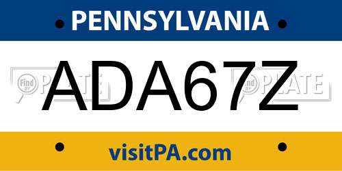 ADA67Z Pennsylvania License Plate