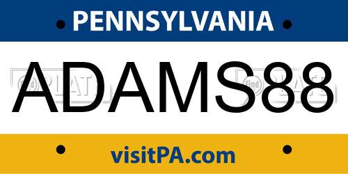 ADAMS88 Pennsylvania License Plate
