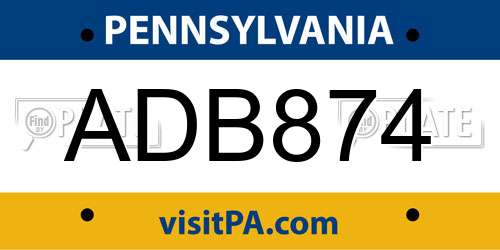ADB874 Pennsylvania License Plate