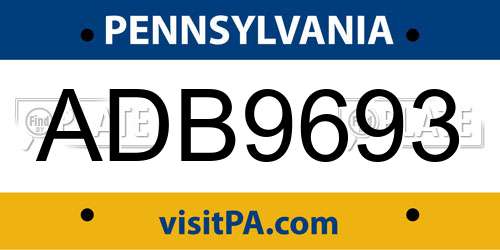 ADB9693 Pennsylvania License Plate