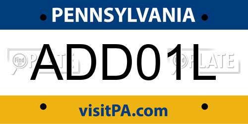 ADD01L Pennsylvania License Plate