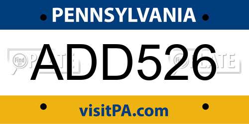 ADD526 Pennsylvania License Plate
