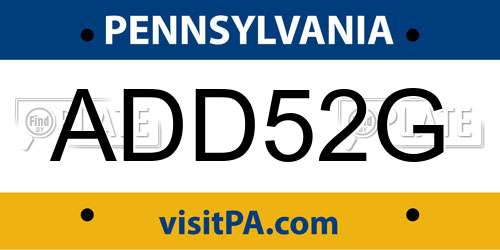 ADD52G Pennsylvania License Plate