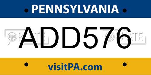 ADD576 Pennsylvania License Plate