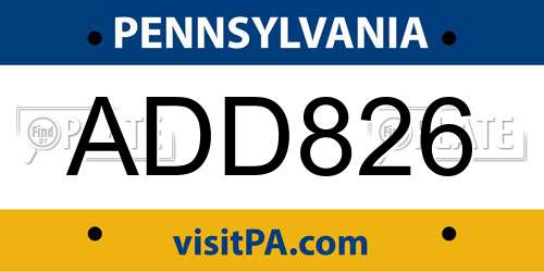 ADD826 Pennsylvania License Plate