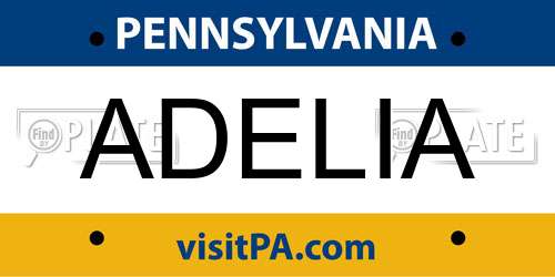ADELIA Pennsylvania License Plate