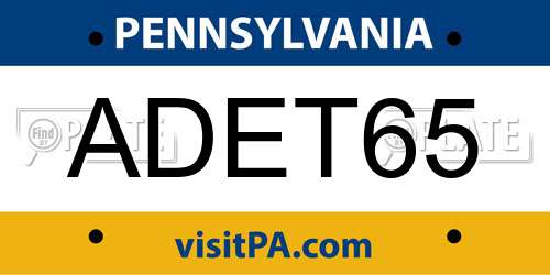 ADET65 Pennsylvania License Plate