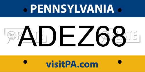 ADEZ68 Pennsylvania License Plate