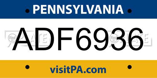 ADF6936 Pennsylvania License Plate
