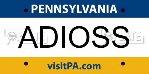 ADIOSS Pennsylvania License Plate