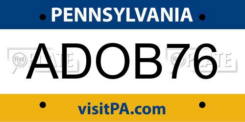 ADOB76 Pennsylvania License Plate