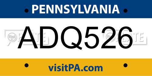 ADQ526 Pennsylvania License Plate