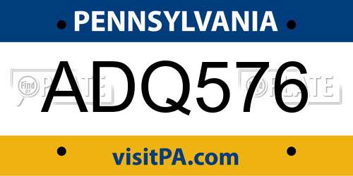 ADQ576 Pennsylvania License Plate