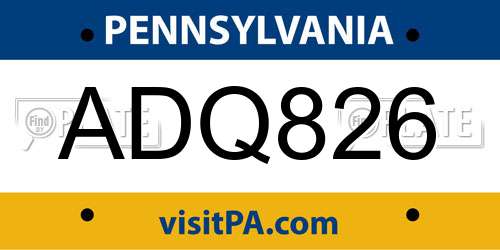 ADQ826 Pennsylvania License Plate