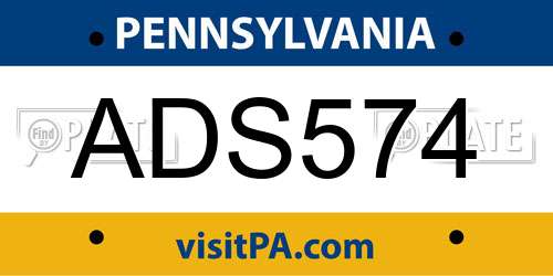ADS574 Pennsylvania License Plate