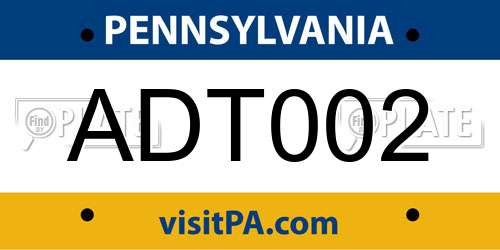 ADT002 Pennsylvania License Plate