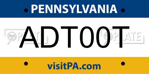 ADT00T Pennsylvania License Plate