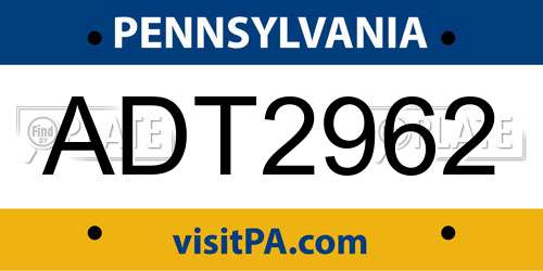 ADT2962 Pennsylvania License Plate
