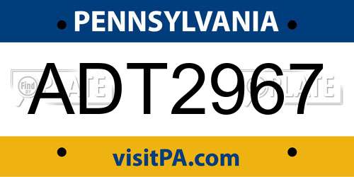 ADT2967 Pennsylvania License Plate