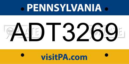 ADT3269 Pennsylvania License Plate