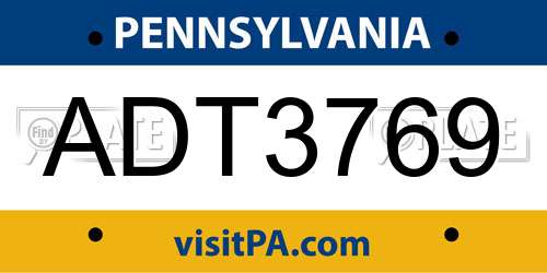 ADT3769 Pennsylvania License Plate
