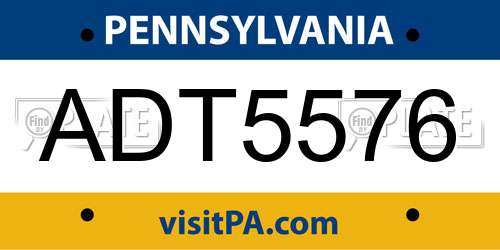 ADT5576 Pennsylvania License Plate