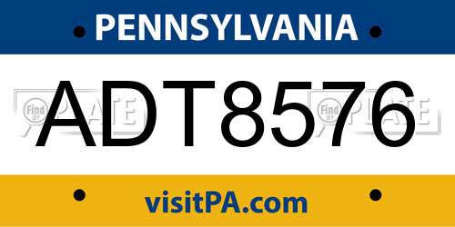 ADT8576 Pennsylvania License Plate