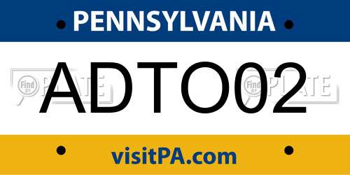 ADTO02 Pennsylvania License Plate