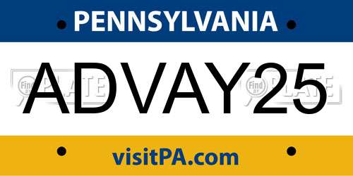 ADVAY25 Pennsylvania License Plate
