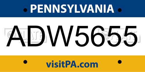 ADW5655 Pennsylvania License Plate