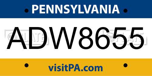 ADW8655 Pennsylvania License Plate