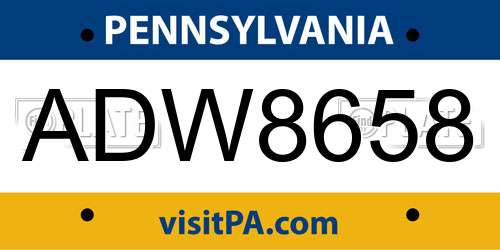 ADW8658 Pennsylvania License Plate