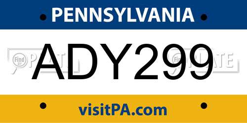 ADY299 Pennsylvania License Plate