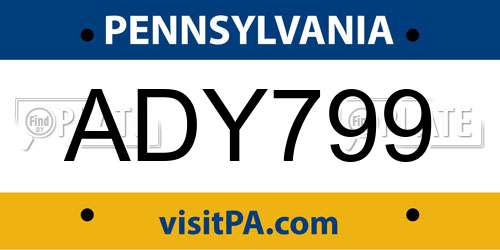 ADY799 Pennsylvania License Plate