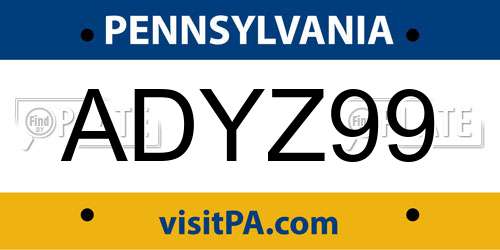 ADYZ99 Pennsylvania License Plate