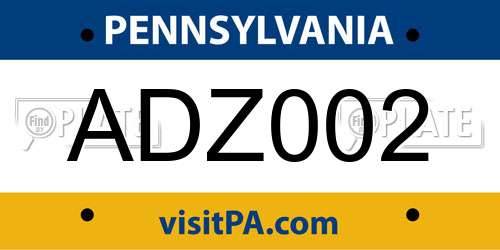 ADZ002 Pennsylvania License Plate
