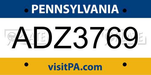 ADZ3769 Pennsylvania License Plate