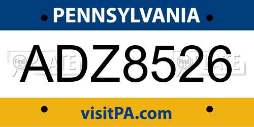 ADZ8526 Pennsylvania License Plate