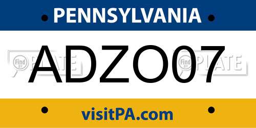 ADZO07 Pennsylvania License Plate