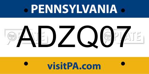 ADZQ07 Pennsylvania License Plate
