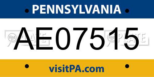AE07515 Pennsylvania License Plate