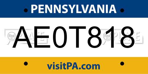 AE0T818 Pennsylvania License Plate